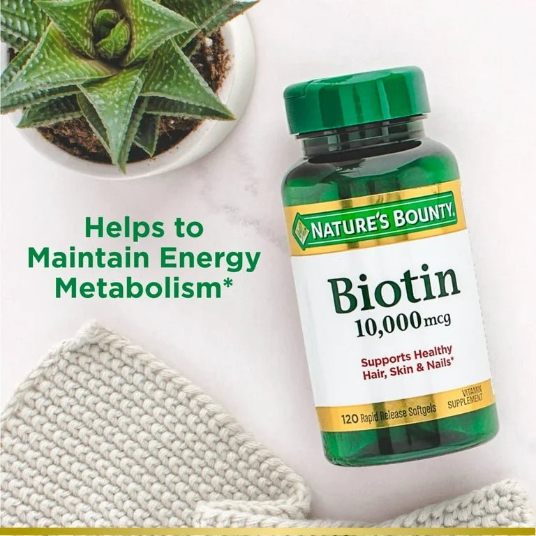 Nature’s Bounty Biotin 10000mcg | Supports Healthy Hair, Skin and Nails | 120 Rapid Release Softgels Exp 03/2026 - Ome's Beauty Mart