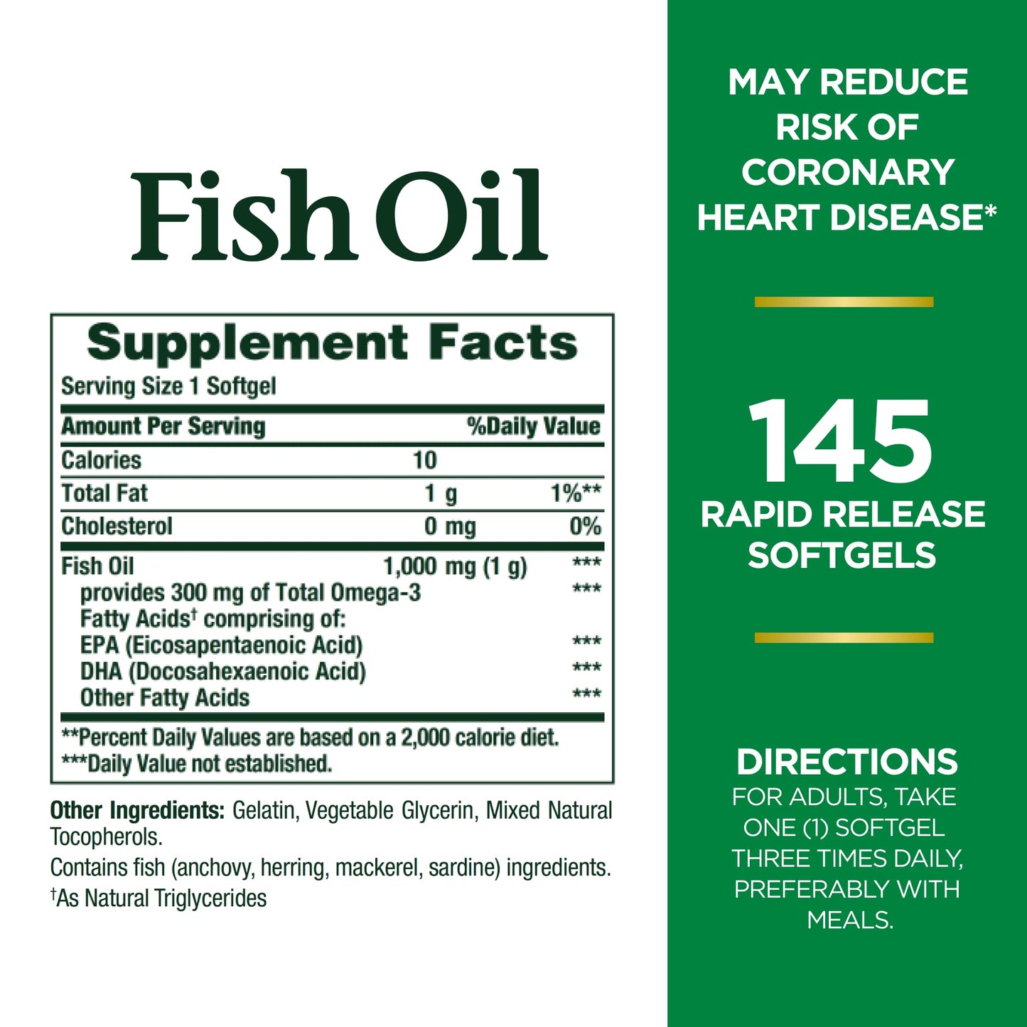 Nature's Bounty Fish Oil 1000mg | 300mg of Omega - 3 | Supports Heart Health | 145 Rapid Release Softgels Exp 11/2024 - Ome's Beauty Mart