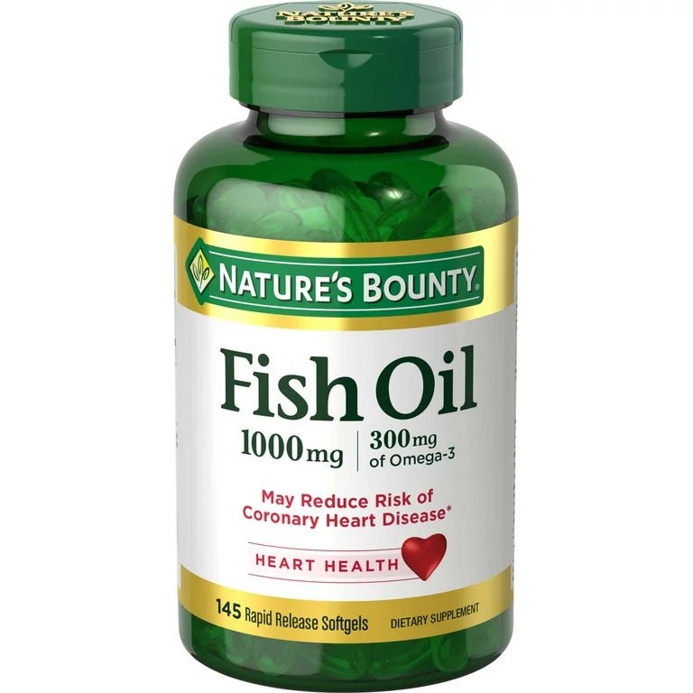 Nature's Bounty Fish Oil 1000mg | 300mg of Omega - 3 | Supports Heart Health | 145 Rapid Release Softgels Exp 11/2024 - Ome's Beauty Mart