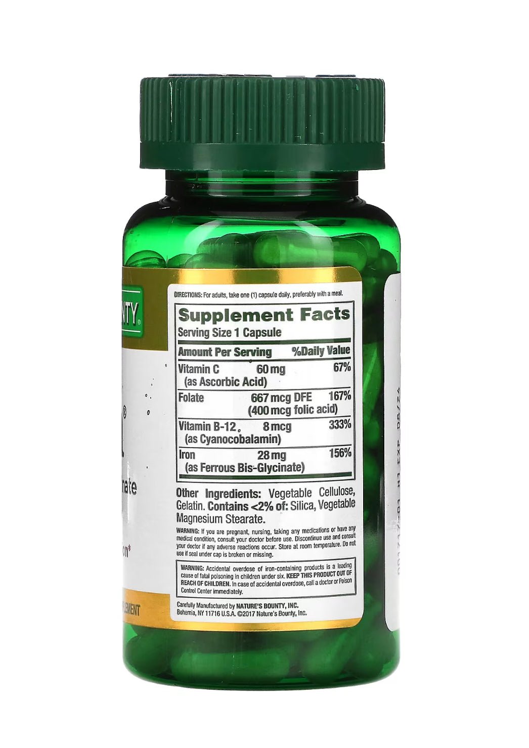 Nature’s Bounty Gentle Iron 28mg | Iron Glycinate with Folic acid 400mcg, Vitamin B12 & Vitamin C | Supports Red Blood Cell Production | 90 Capsules Exp 07/2026 - Ome's Beauty Mart
