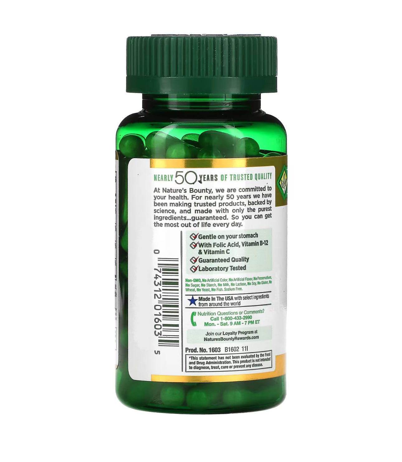 Nature’s Bounty Gentle Iron 28mg | Iron Glycinate with Folic acid 400mcg, Vitamin B12 & Vitamin C | Supports Red Blood Cell Production | 90 Capsules Exp 07/2026 - Ome's Beauty Mart