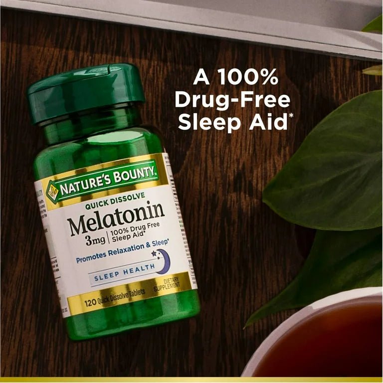 Nature’s Bounty Melatonin 3mg | 100% Drug Free Sleep Aid | Promotes Calm Sleep and Relaxation | 240 Quick Dissolve Tablets Exp 03/2026 - Ome's Beauty Mart