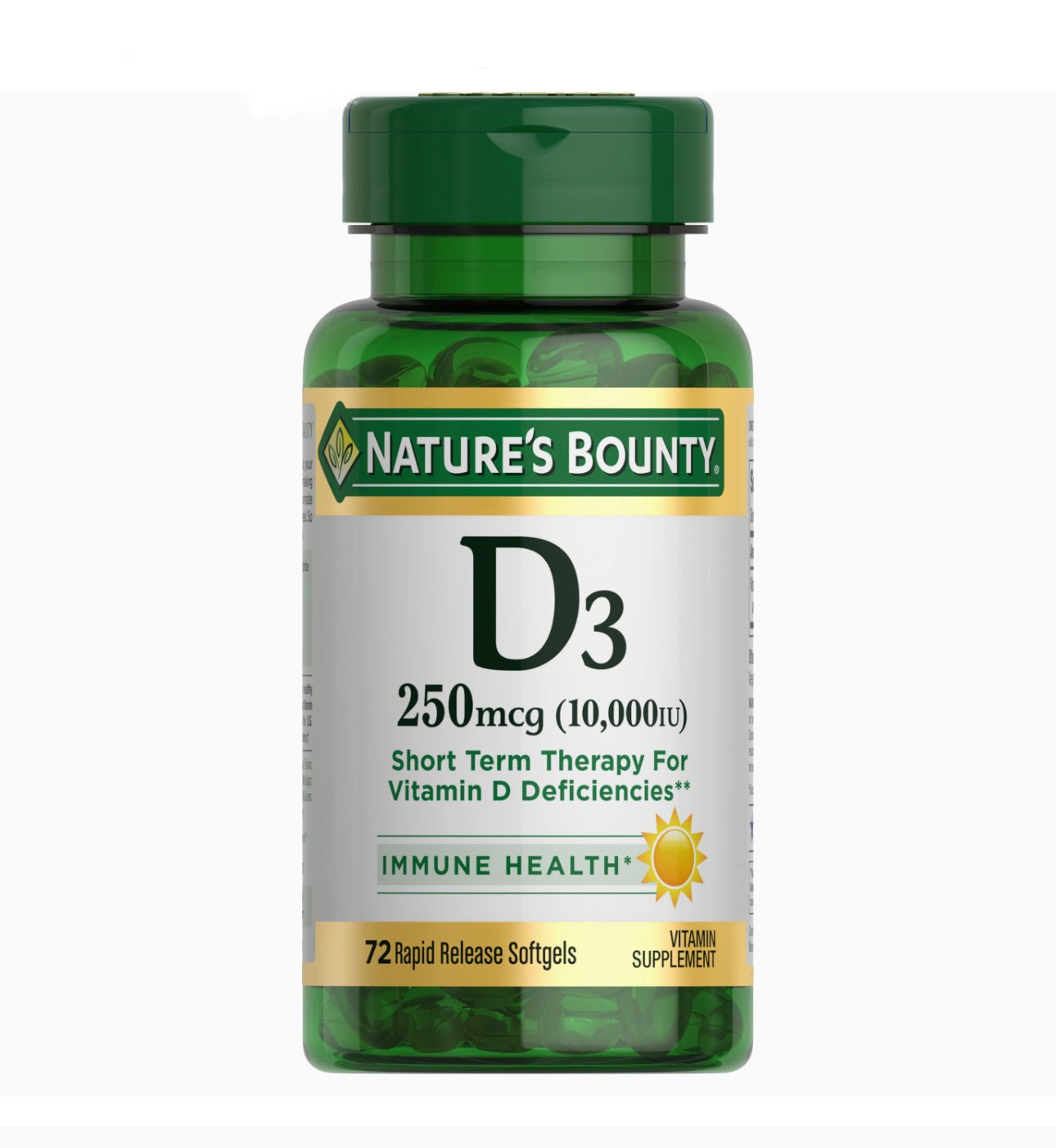 Nature's Bounty Vitamin D3 250mcg - 10,000iu | For Immune Support and Promotes Healthy Bones | 72 Rapid Release Softgels Exp 10/2025 - Ome's Beauty Mart
