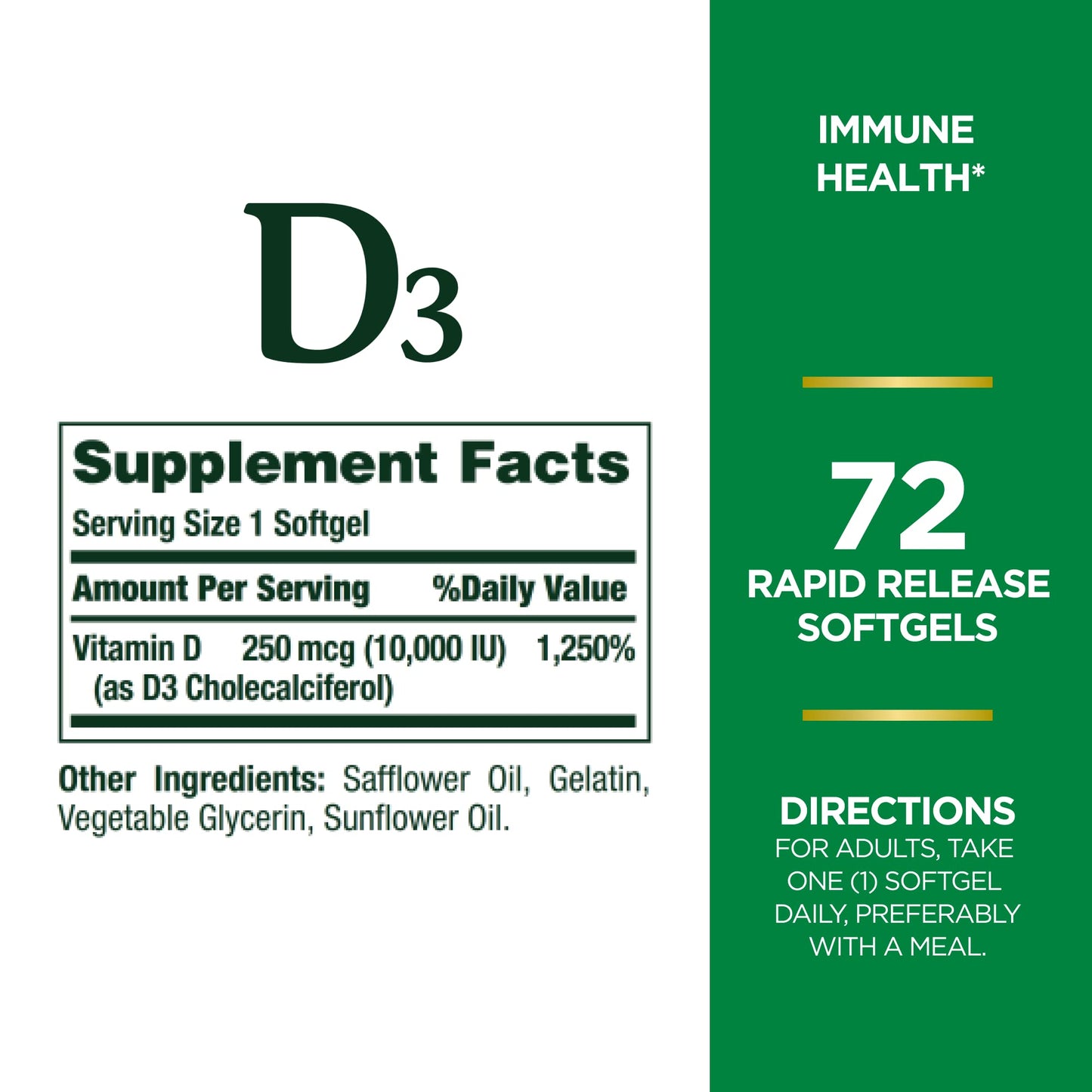 Nature's Bounty Vitamin D3 250mcg - 10,000iu | For Immune Support and Promotes Healthy Bones | 72 Rapid Release Softgels Exp 10/2025 - Ome's Beauty Mart