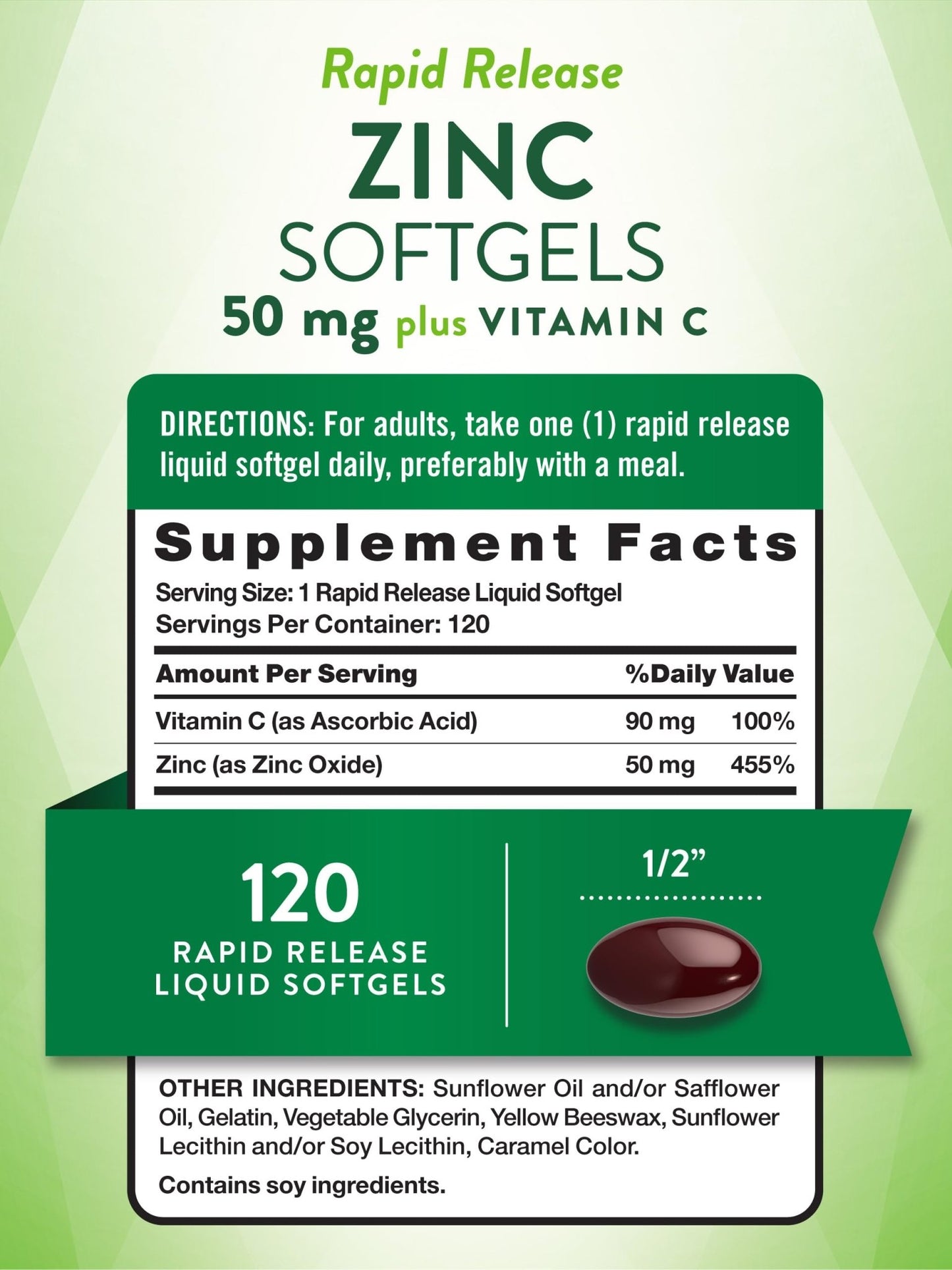 Nature's Truth Zinc with Vitamin C | Zinc Oxide 50mg | 120 Softgels Exp 08/2025 - Ome's Beauty Mart