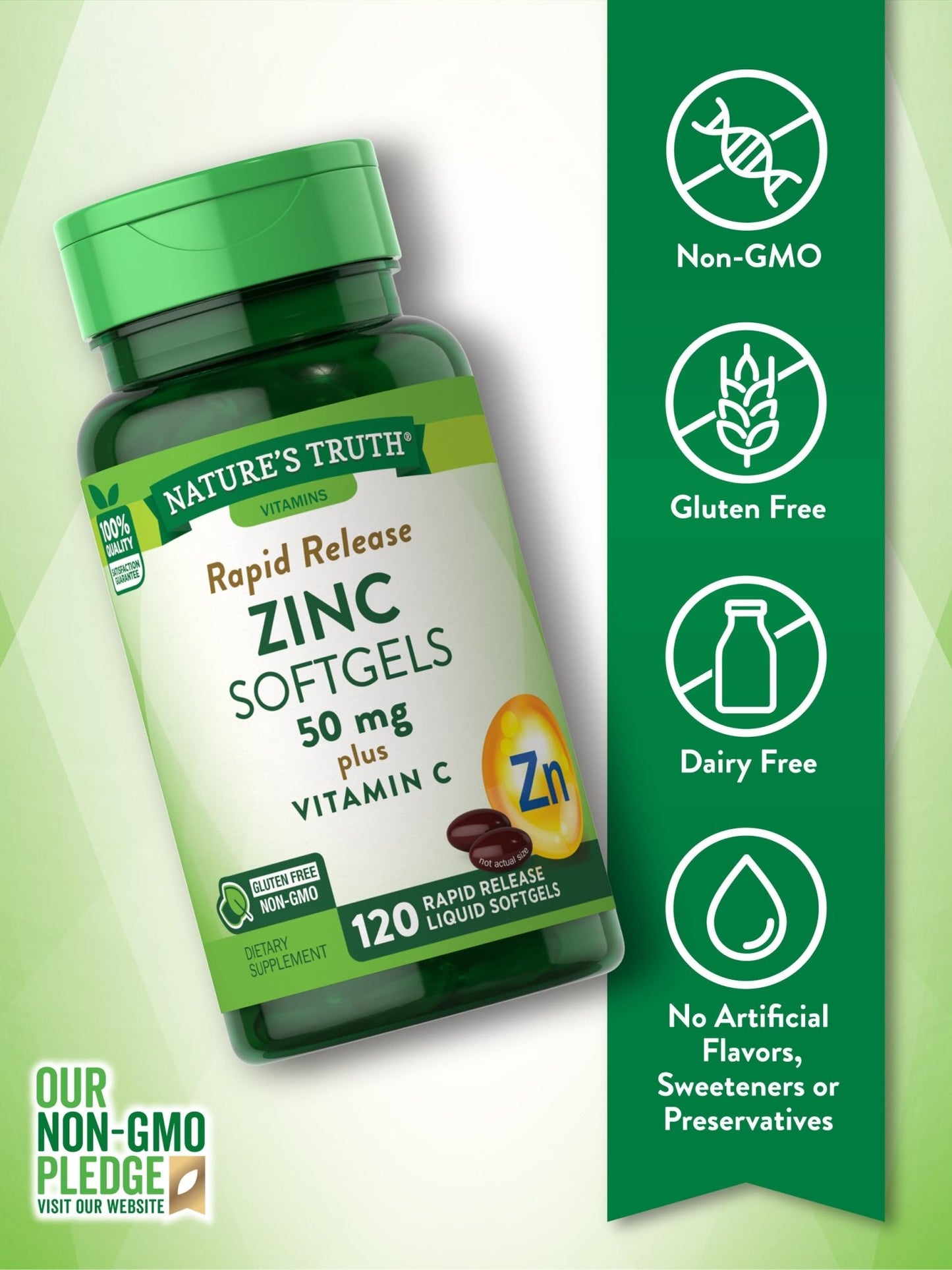 Nature's Truth Zinc with Vitamin C | Zinc Oxide 50mg | 120 Softgels Exp 08/2025 - Ome's Beauty Mart
