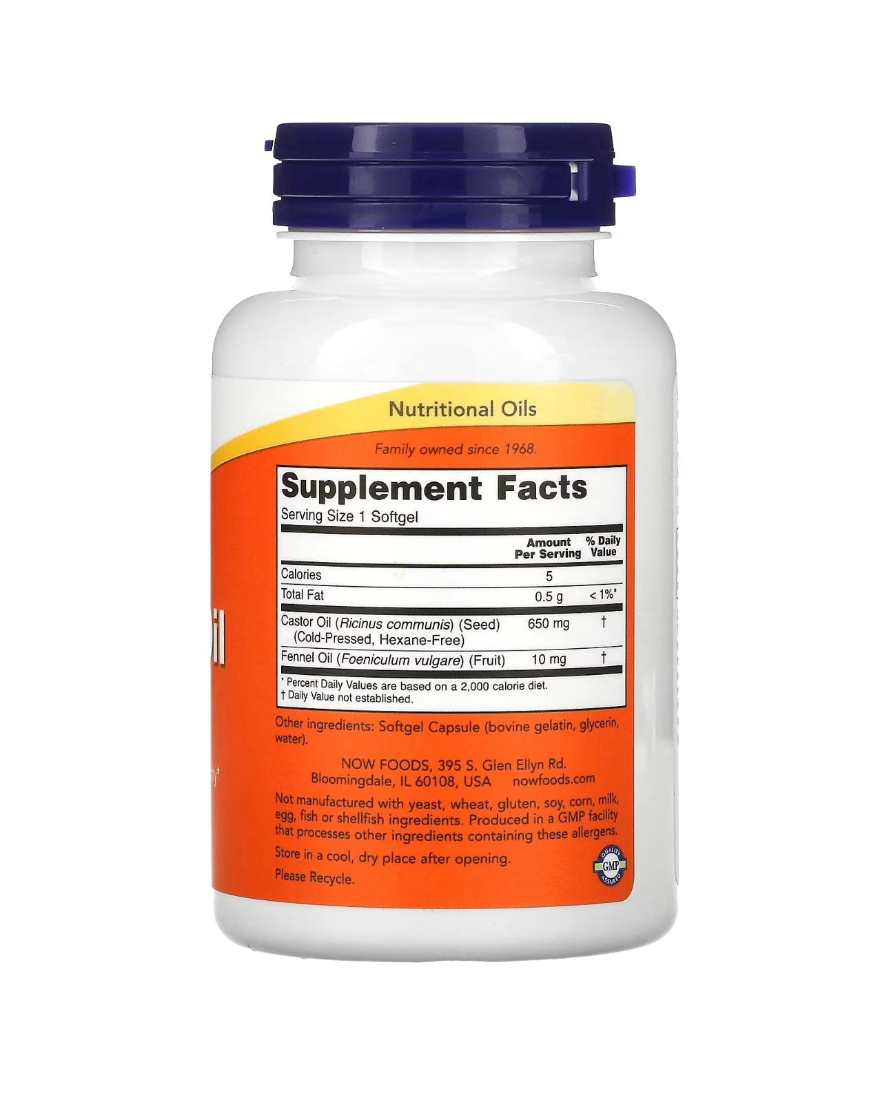 NOW Castor Oil 650 mg with Fennel Oil | Natural Laxative | Cold Pressed, Hexane-Free | 120 Softgels Exp 02/2027 - Ome's Beauty Mart