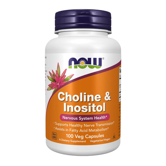 NOW Choline & Inositol 500mg | Supports Healthy Nerve Transmission & Brain Health | Assists in Fatty Acid Metabolism | 100 Veg Capsules Exp - Ome's Beauty Mart