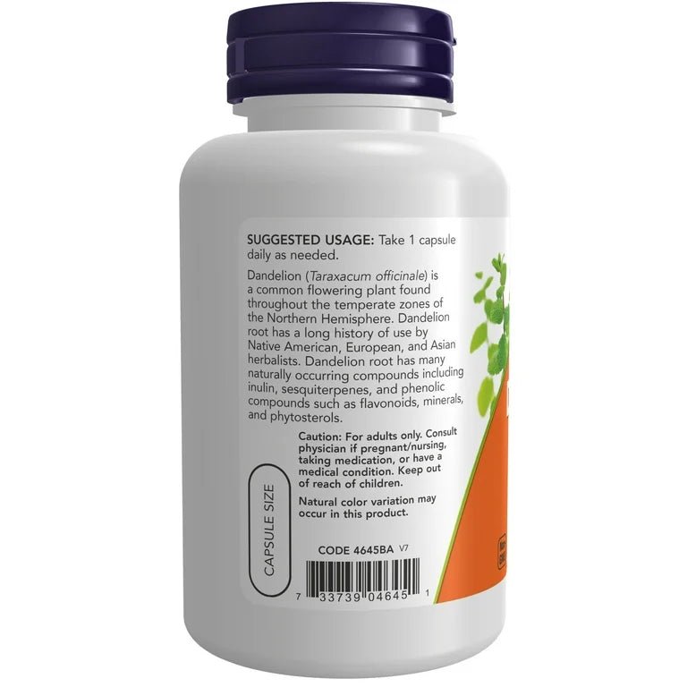 NOW Dandelion Root (Taraxacum officinale) 500mg | 100 Capsules Exp 11/2027 - Ome's Beauty Mart