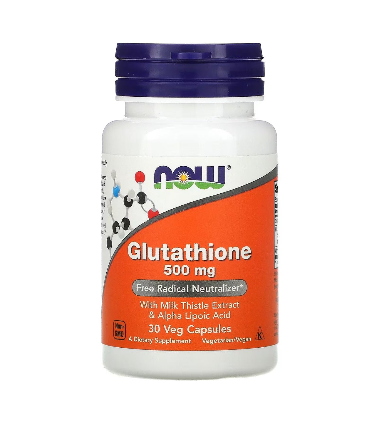 NOW Glutathione 500mg | With Milk Thistle Extract & Alpha Lipoic Acid | Free Radical Neutralizer | 30 Veg Capsules Exp 06/2028 - Ome's Beauty Mart