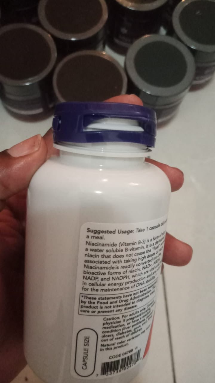 NOW Niacinamide 500 mg Vitamin B - 3 | No Flush | 100 Veg Capsules Exp 08/2028 BROKEN COVER - see last picture - Ome's Beauty Mart