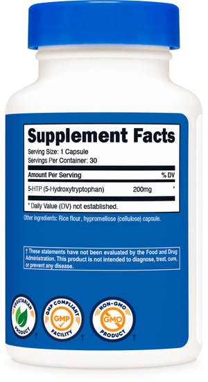Nutricost 5 - HTP (5 - hydroxy L - tryptophan) 200mg | Promotes Healthy Sleep | 30 Capsules Exp 07/2027 - Ome's Beauty Mart