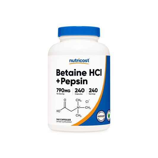 Nutricost Betaine HCl 650mg + Pepsin 140mg | Digestive Health | 240 Capsules Exp 03/2027 - Ome's Beauty Mart