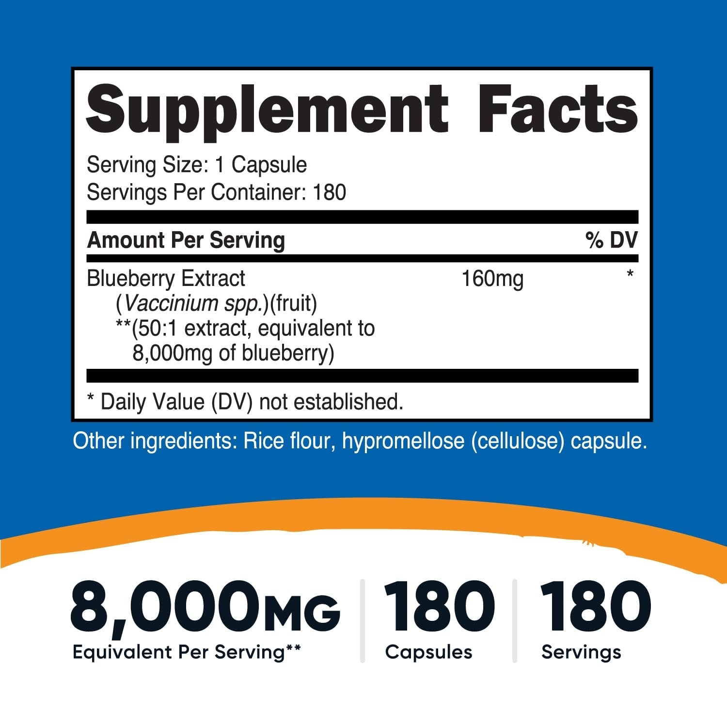 Nutricost Blueberry Extract 8000mg Extra Strength | 160mg 50:1 Extract | 180 Capsules Exp 05/2027 - Ome's Beauty Mart
