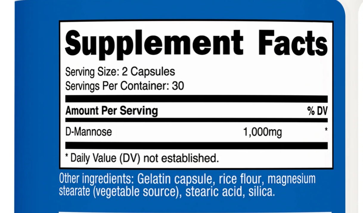 Nutricost D - Mannose 1000mg | 500mg per Capsule | Supports Bladder & Urinary Tract Health | Cleanses the Bladder | For Men and Women | 60 Capsules Exp 07/2027 - Ome's Beauty Mart