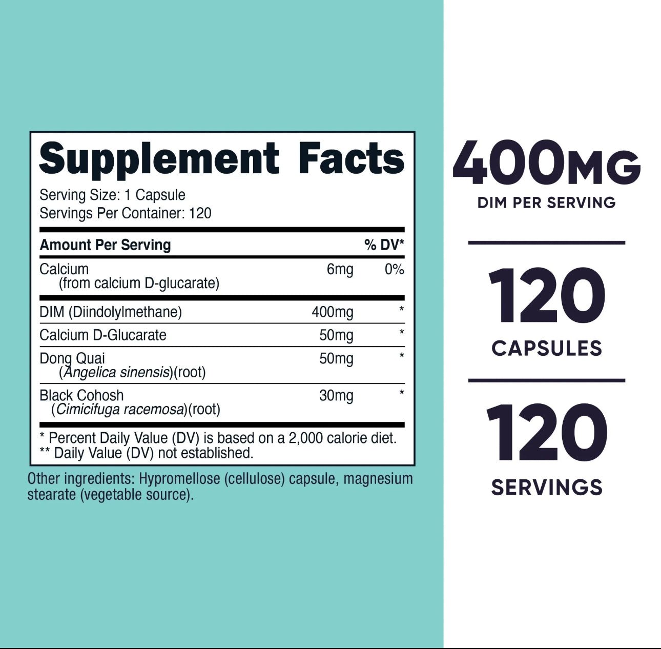 Nutricost DIM (Diindolyl-methane) 400mg | Plus Dong Quai, Calcium and Black Cohosh | 120 Capsules | Exp 02/2026 - Ome's Beauty Mart