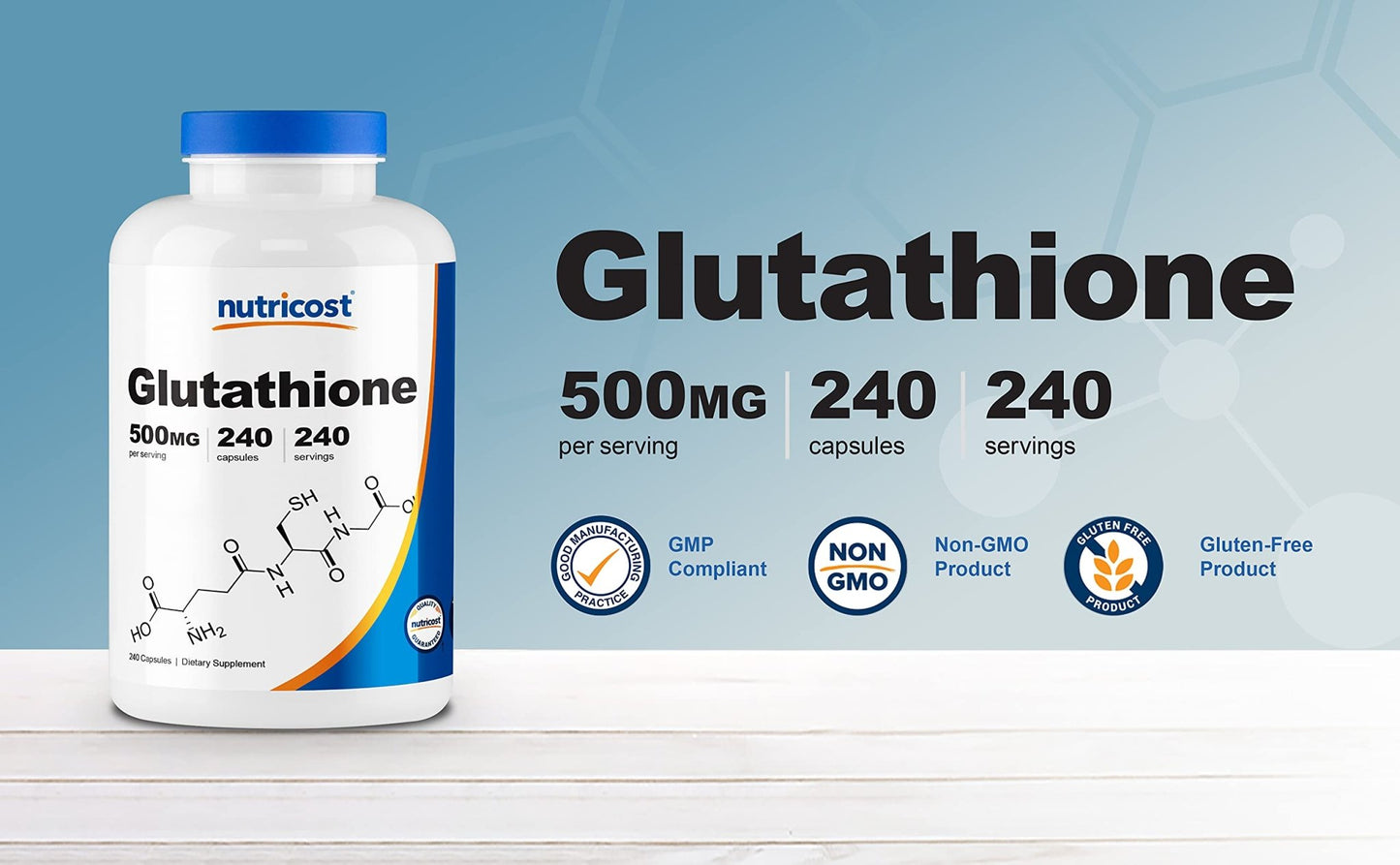 Nutricost Glutathione 500mg | 240 Servings | Antioxidant | 240 Capsules Exp 4/2027 - Ome's Beauty Mart