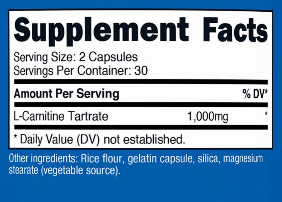 Nutricost L - Carnitine Tartrate 1000mg | 500mg Per Capsule | 60 Capsules Exp 07/2027 - Ome's Beauty Mart