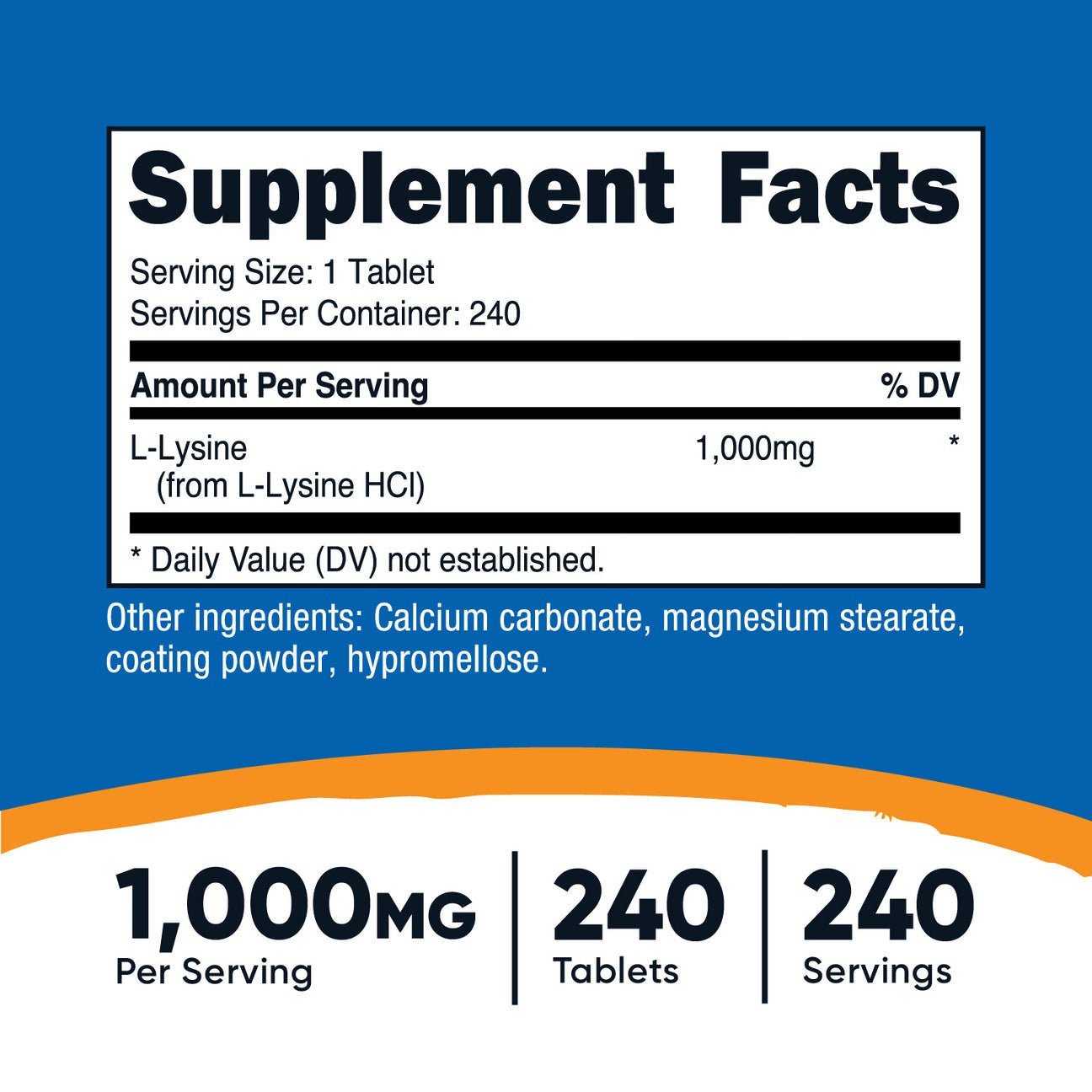 Nutricost L - Lysine 1000mg | 240 Servings | Supports Immune Function | Healthy Skin and Lips | 240 Tablets Exp 01/2027 - Ome's Beauty Mart