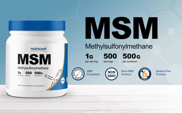Nutricost Methylsulfonylmethane - MSM Powder 1g (1000mg) | 1g per Serving | 500 Servings | 17.9oz /500g Exp 12/2026 - Ome's Beauty Mart