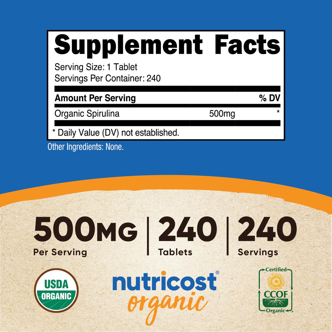 Nutricost Organic Spirulina 500mg, 240 Tablets Exp 04/2027 - Ome's Beauty Mart