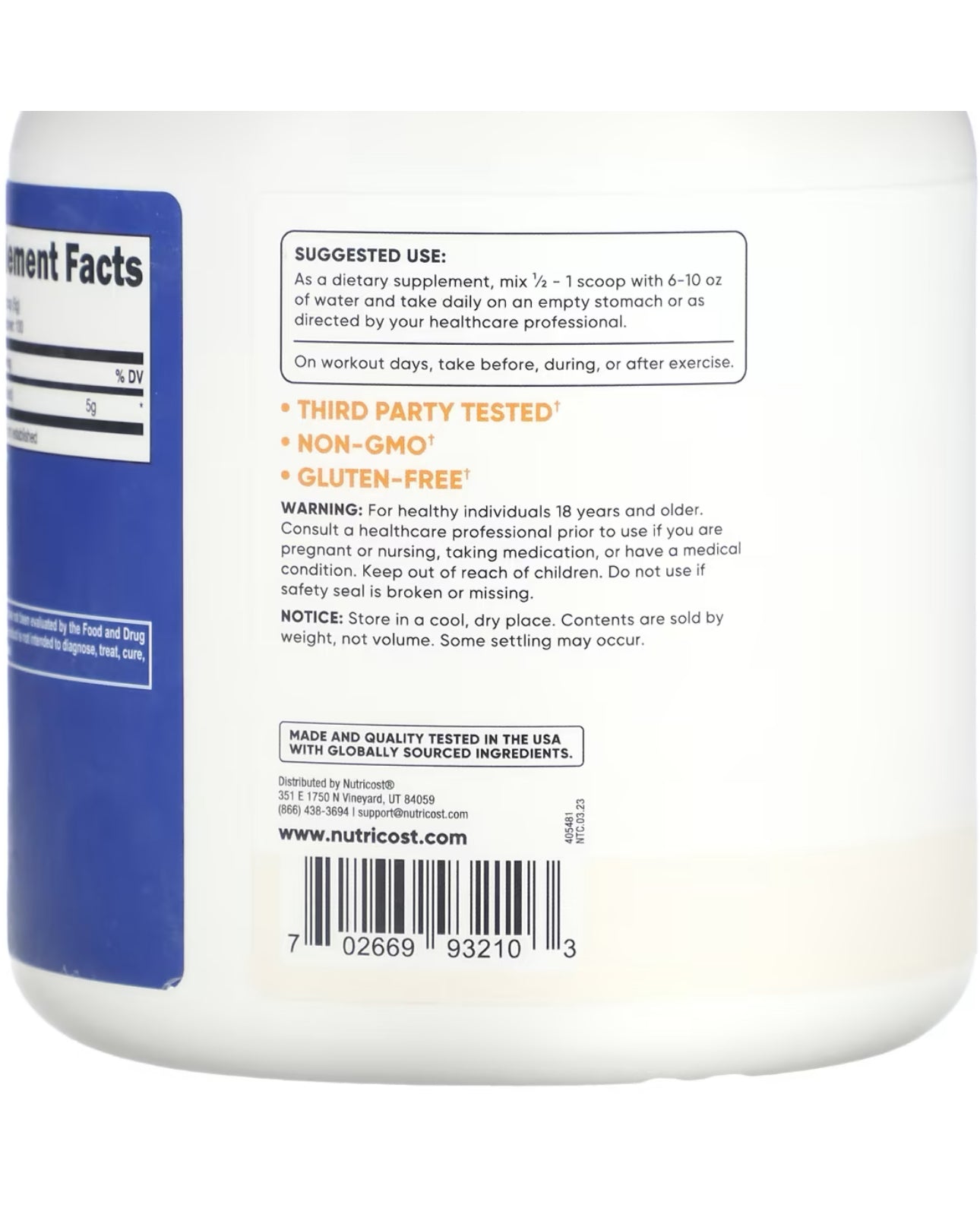 Nutricost Pure L - Leucine Powder | 5g per Serving | 100 Servings | 17.6oz/500g Exp 02/2027 - Ome's Beauty Mart