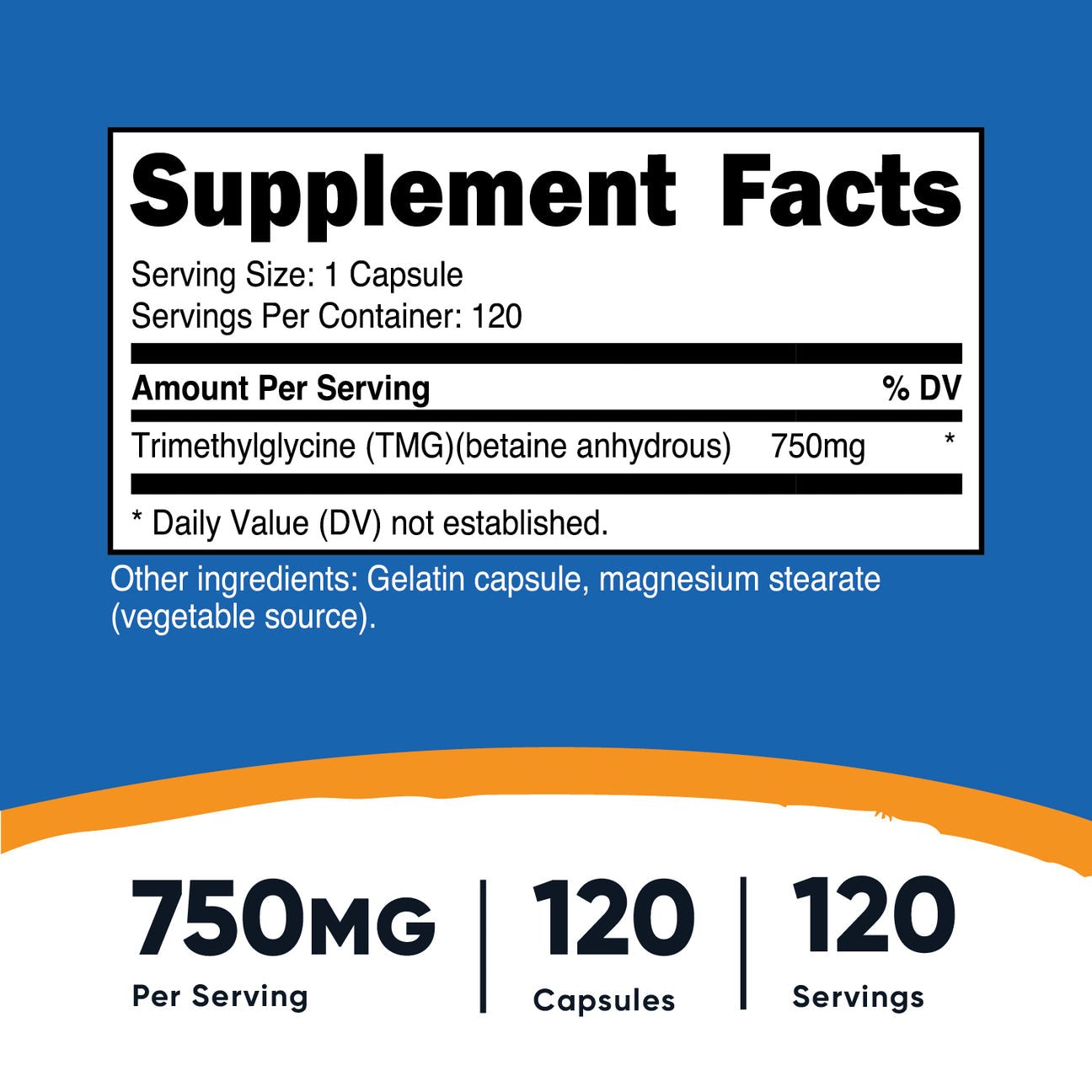 Nutricost Trimethylglycine TMG 750mg | Supports Healthy Liver Function, Detoxification & Normal Homocysteine Levels | 120 Servings | 120 Capsules Exp 05/2027 - Ome's Beauty Mart