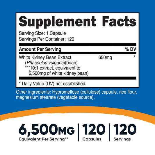 Nutricost White Kidney Bean Capsules 6500mg | Carb Controller | Weight Management | Neutralizes Alpha - Amylase | 120 Capsules Exp 04/2027 - Ome's Beauty Mart