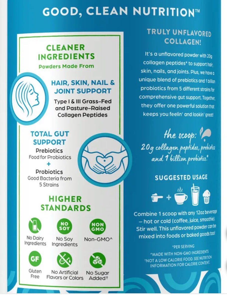 Orgain Collagen Peptides 20g Powder with Probiotics 1 Billion CFU (5 Strains) and Prebiotics | Hair, Skin, Nail, Joint & Gut Support | 34 Servings | Unflavored, 1.6lbs/776g Exp 01/2026 - Ome's Beauty Mart