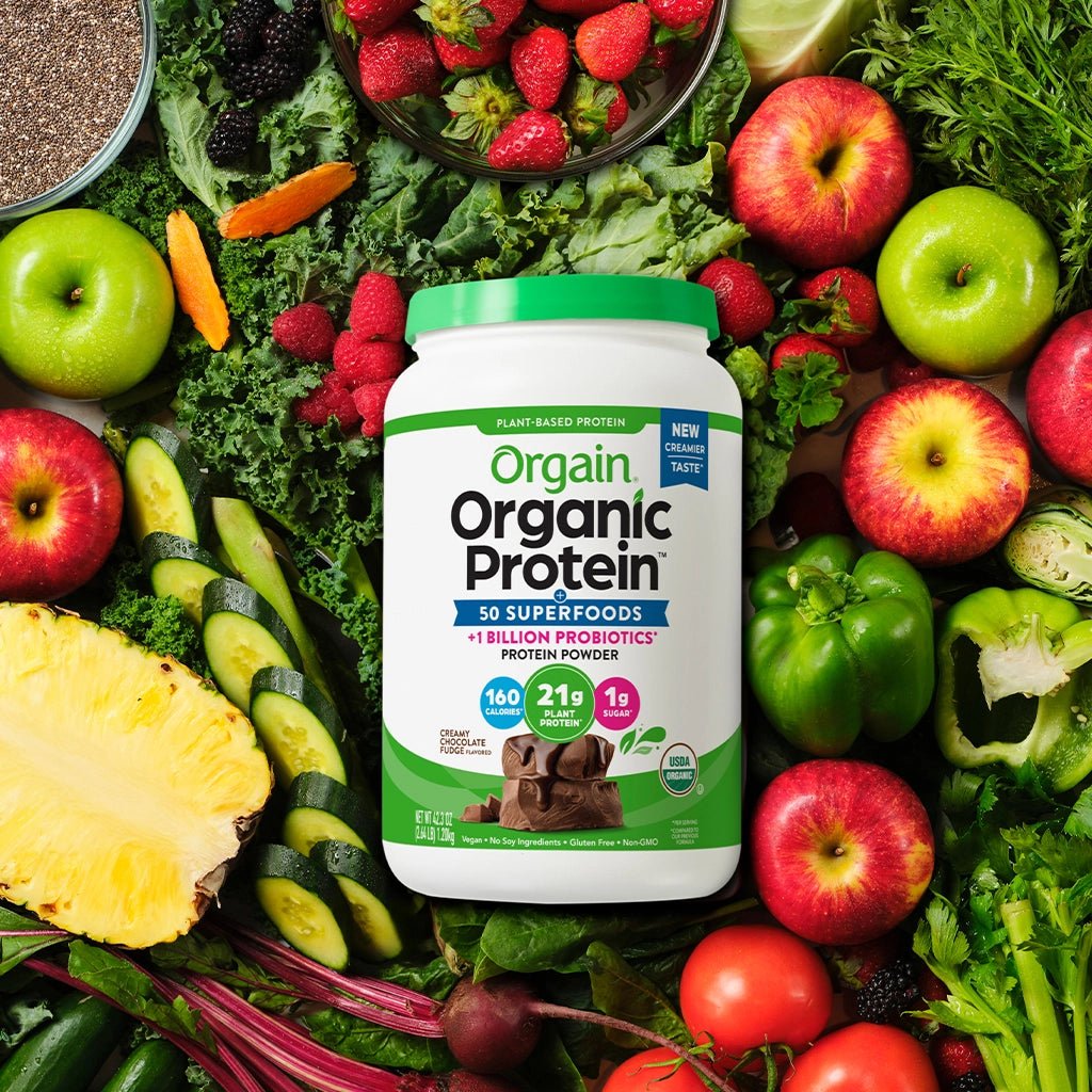 Orgain Organic Plant - Based Protein Powder with 50 Superfoods + Prebiotic | 21g Plant Protein | 24 Servings | Creamy Chocolate Fudge, 2.64lb (1.2kg) Exp 10/2025 - Ome's Beauty Mart