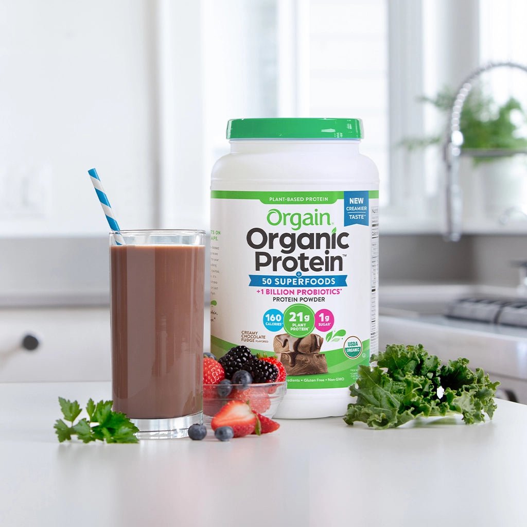 Orgain Organic Plant - Based Protein Powder with 50 Superfoods + Prebiotic | 21g Plant Protein | 24 Servings | Creamy Chocolate Fudge, 2.64lb (1.2kg) Exp 10/2025 - Ome's Beauty Mart