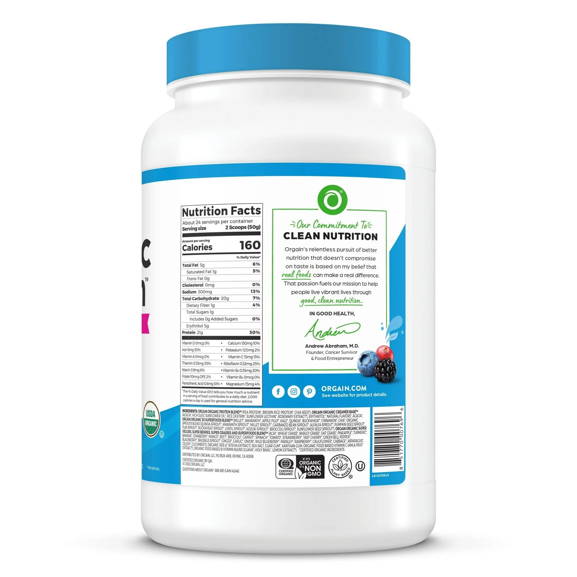 Orgain Organic Plant - Based Protein Powder with 50 Superfoods + Prebiotic | 21g Plant Protein | 24 Servings | Vanilla Bean Flavored , 2.7Lb (1.22kg) Exp 03/2026 - Ome's Beauty Mart