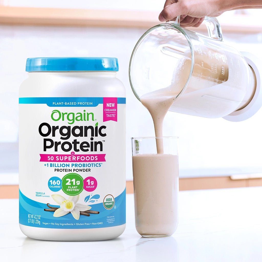 Orgain Organic Plant - Based Protein Powder with 50 Superfoods + Prebiotic | 21g Plant Protein | 24 Servings | Vanilla Bean Flavored , 2.7Lb (1.22kg) Exp 03/2026 - Ome's Beauty Mart