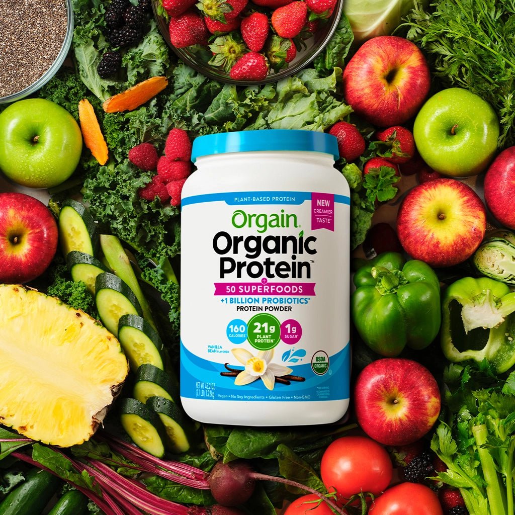 Orgain Organic Plant - Based Protein Powder with 50 Superfoods + Prebiotic | 21g Plant Protein | 24 Servings | Vanilla Bean Flavored , 2.7Lb (1.22kg) Exp 03/2026 - Ome's Beauty Mart