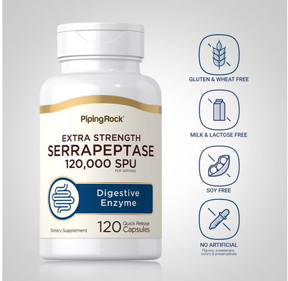 PipingRock Serrapeptase 120,000 SPU | Proteolytic Enzyme | 120 Quick Release Capsules Exp 02/2027 - Ome's Beauty Mart