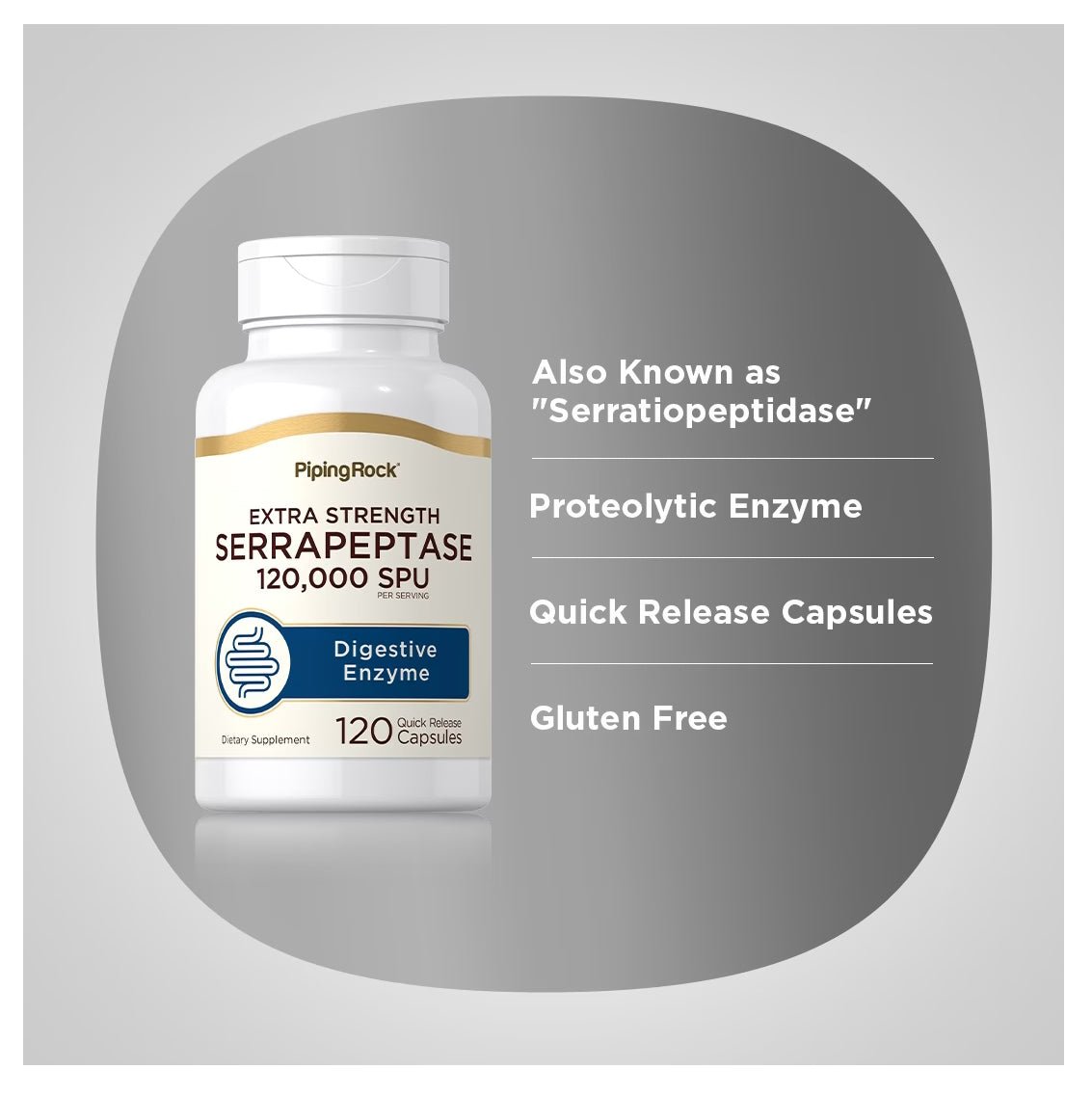 PipingRock Serrapeptase 120,000 SPU | Proteolytic Enzyme | 120 Quick Release Capsules Exp 02/2027 - Ome's Beauty Mart