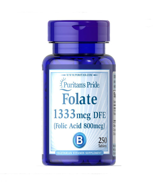 Puritan’s Pride Folate 1333mcg DFE (800 mcg folic acid) 250 Tablets Exp 11/2027 - Ome's Beauty Mart