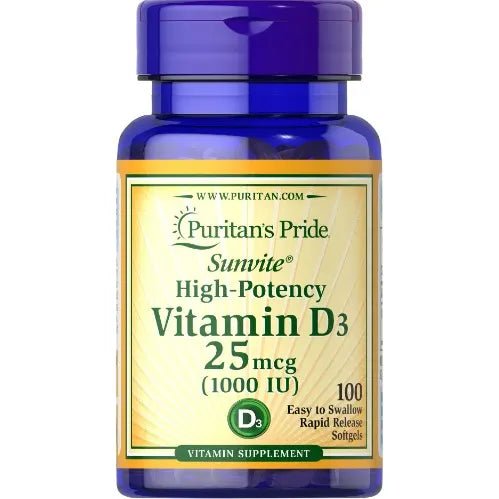 Puritan's Pride Vitamin D3 25 mcg | 1000 IU 100 Softgels Exp 07/2026 - Ome's Beauty Mart