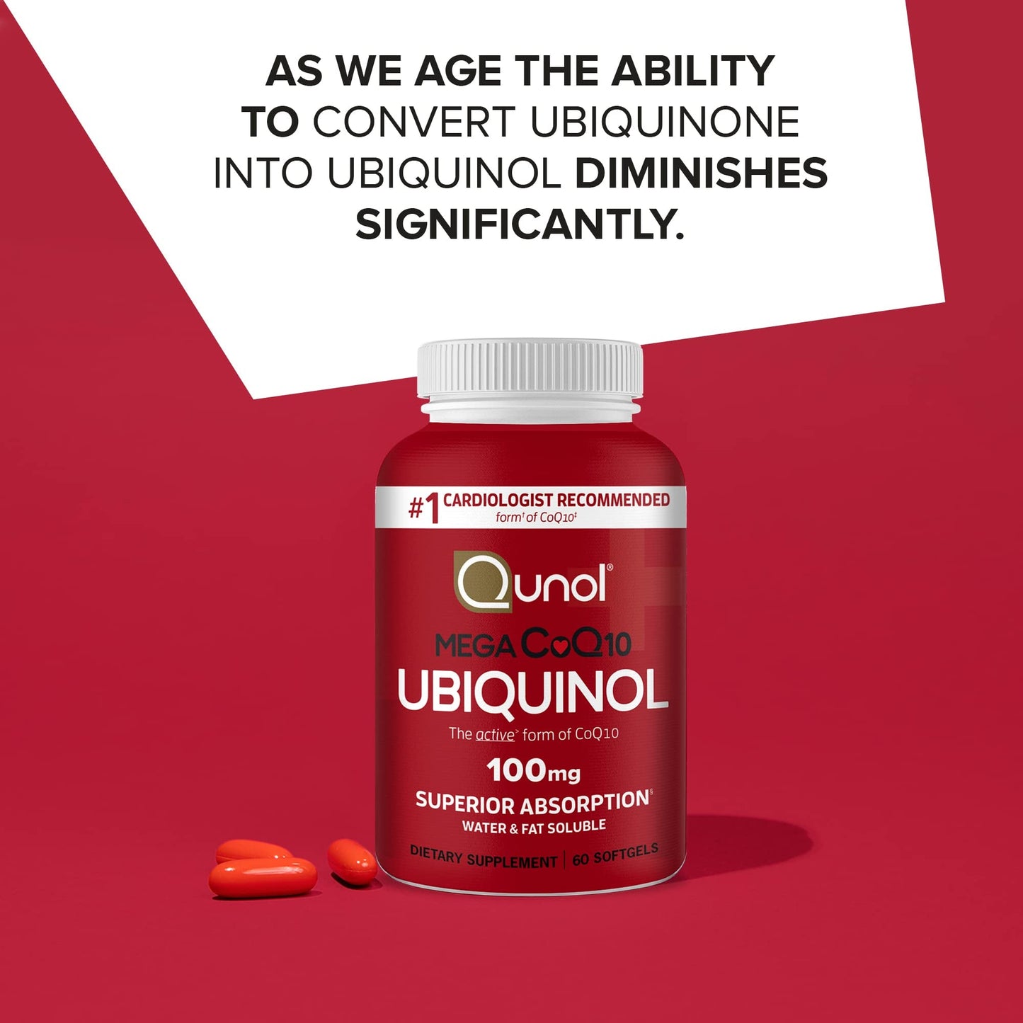 Qunol Mega Ubiquinol 100mg | Superior Absorption | Active form of Coenzyme Q10 (CoQ 10) | 60 Softgels Exp 10/27 - Ome's Beauty Mart