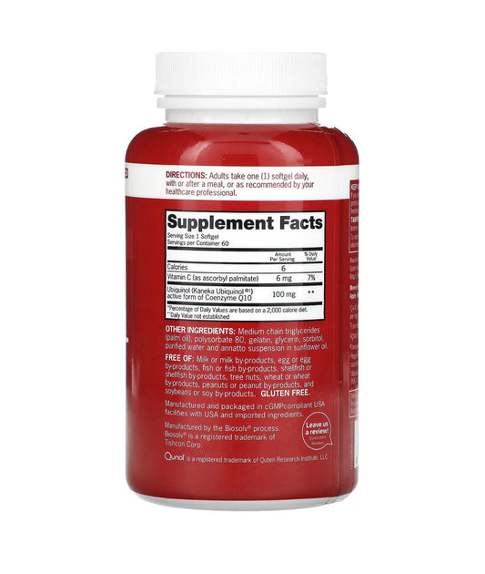 Qunol Mega Ubiquinol 100mg | Superior Absorption | Active form of Coenzyme Q10 (CoQ 10) | 60 Softgels Exp 10/27 - Ome's Beauty Mart