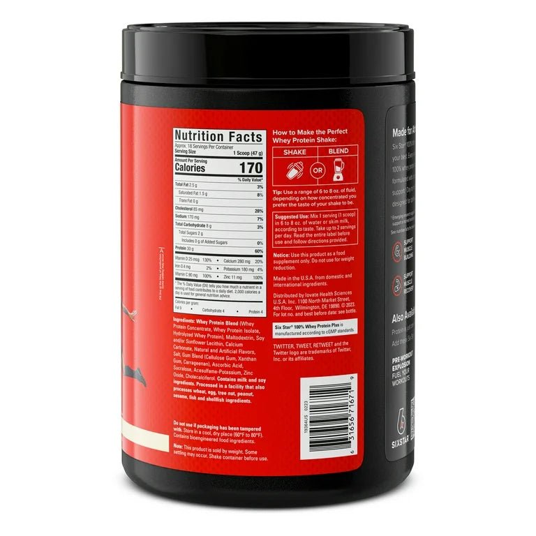 Six Star 100% Whey Protein Powder Plus | Protein 30g, BCAAs 6.7g | Vanilla 1.81lbs/821g Exp 04/2027 - Ome's Beauty Mart