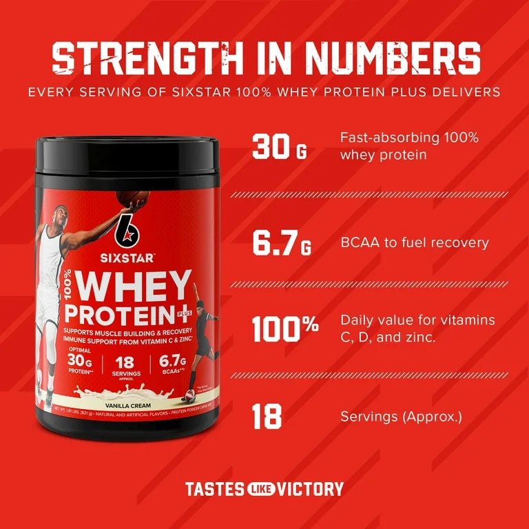 Six Star 100% Whey Protein Powder Plus | Protein 30g, BCAAs 6.7g | Vanilla 1.81lbs/821g Exp 04/2027 - Ome's Beauty Mart