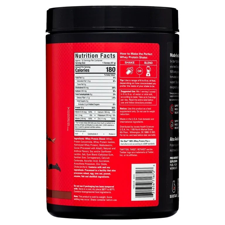 Six Star Pro 100% Whey Protein Powder Plus 30g Protein, Triple Chocolate 1.81lbs/826g Exp 04/2027 - Ome's Beauty Mart