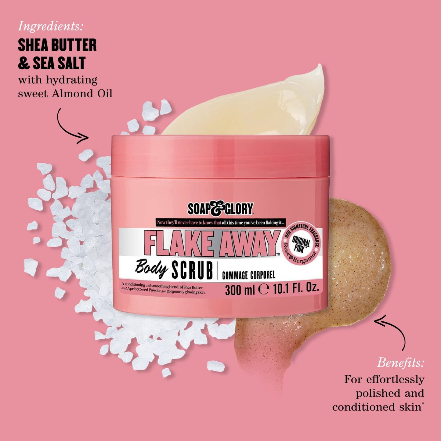 Soap & Glory Flake Away Exfoliating Body Scrub - Original Pink - 10.1oz/300g - Ome's Beauty Mart