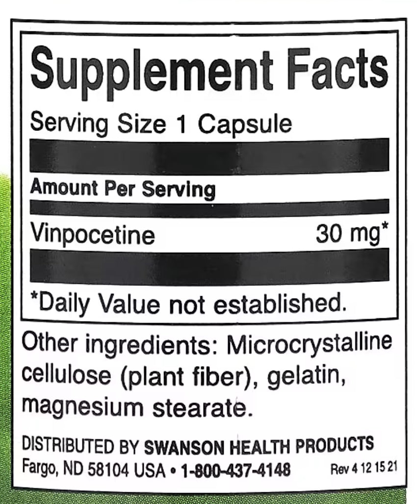 Swanson Vinpocetine 30 mg Triple Strength | Brain and Nervous System Health | 60 Capsules Exp 02/2027 - Ome's Beauty Mart