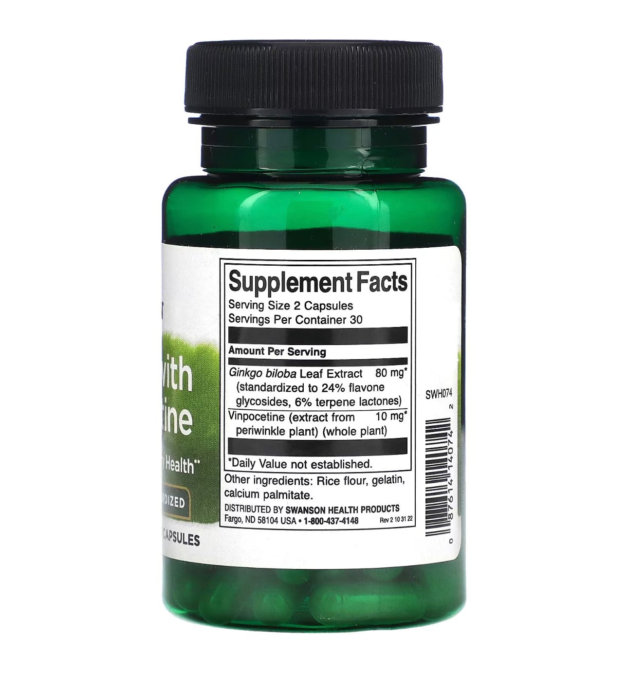Swanson's Ginkgo (80mg) with Vinpocetine (10mg) Standardized | Cognitive and Memory Health | 60 Capsules Exp 01/2026 - Ome's Beauty Mart