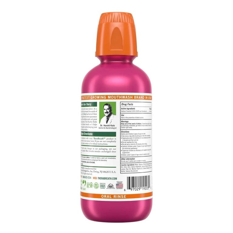 TheraBreath Anticavity Oral Rinse Fluoride | Strengthens the Teeth + Enamel, Fights Cavities for 12 Hours | Mouth Wash | Dentist Formulated | 16 fl oz Exp 06/2025 - Ome's Beauty Mart