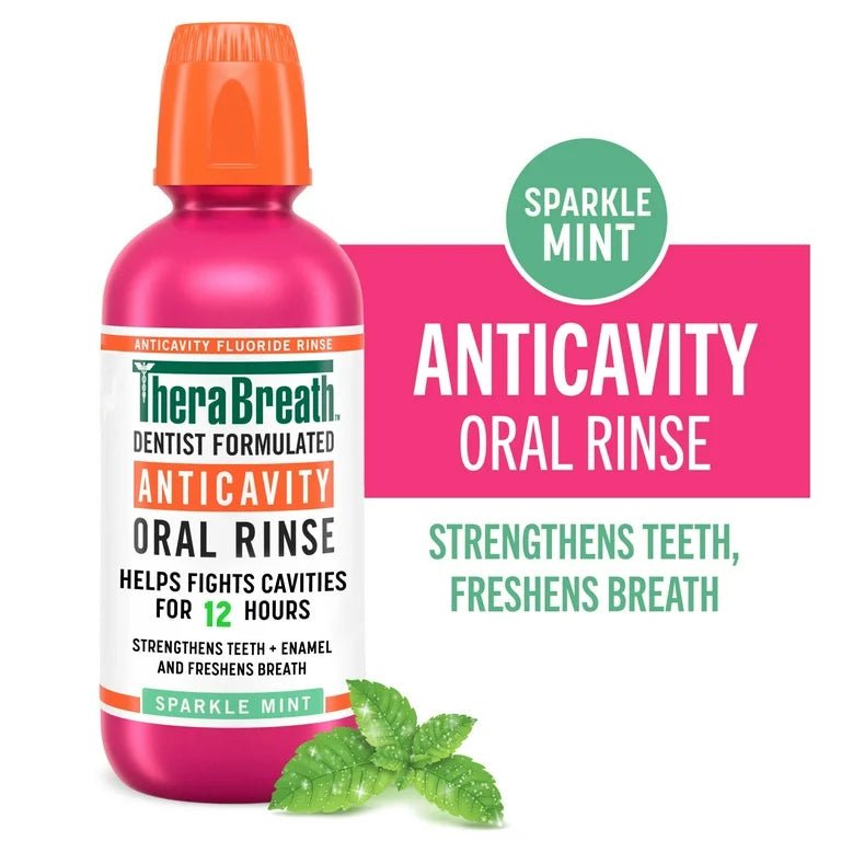TheraBreath Anticavity Oral Rinse Fluoride | Strengthens the Teeth + Enamel, Fights Cavities for 12 Hours | Mouth Wash | Dentist Formulated | 16 fl oz Exp 06/2025 - Ome's Beauty Mart