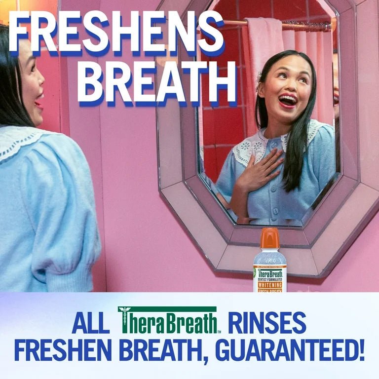 TheraBreath Whitening Fresh Breath Oral Rinse | Mouth Wash | Dentist Formulated | Dazzling Mint 16 fl.oz Exp 06/2025 - Ome's Beauty Mart