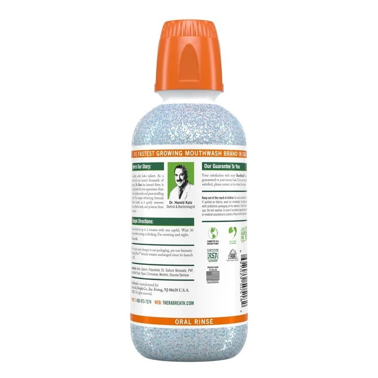 TheraBreath Whitening Fresh Breath Oral Rinse | Mouth Wash | Dentist Formulated | Dazzling Mint 16 fl.oz Exp 06/2025 - Ome's Beauty Mart